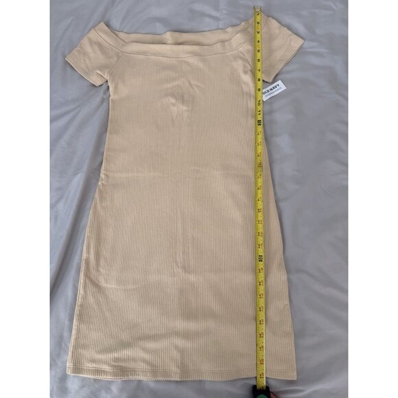 Old Navy Off Shoulder Ribbed Bodycon Dress Beige Tan Size Large NWT - Picture 3 of 6